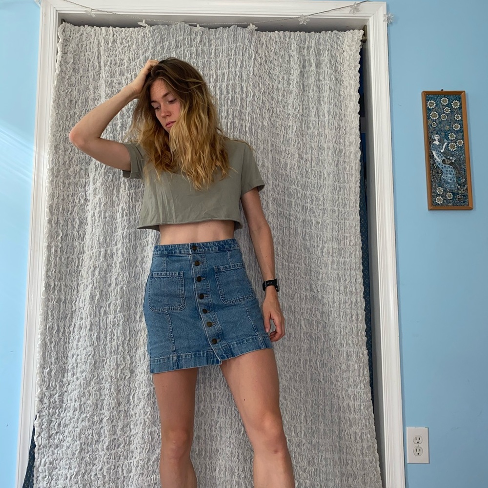 LOFT Denim Button Mini Skirt